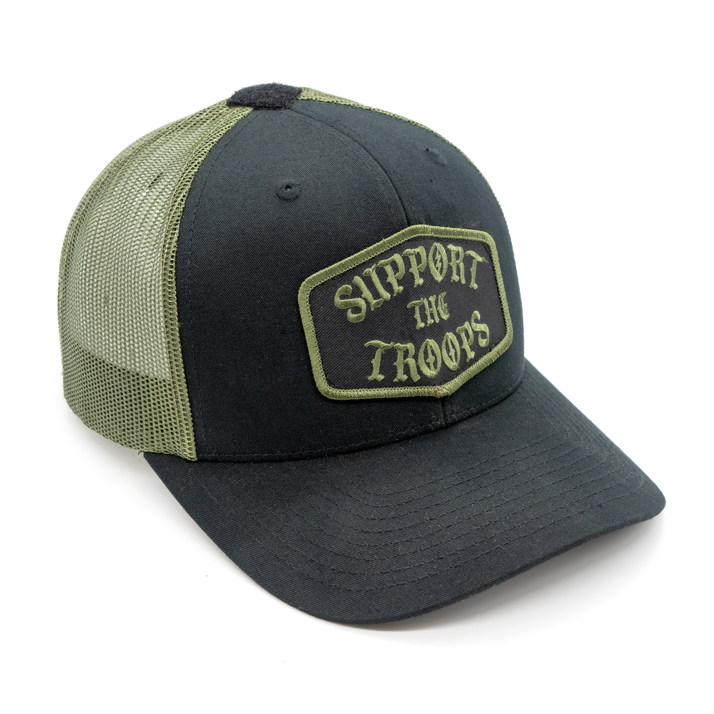Patched Trucker Cap SUPPORT THE TROOPS oliv/schwarz