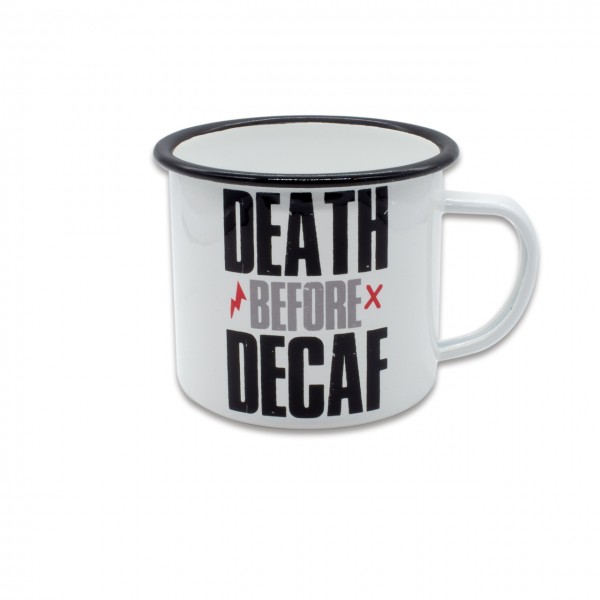 Tasse Emaille "DEATH BEFORE DECAF" 480ml